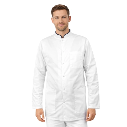Bluza medyczna męska ze stójką biała ze stójką granatową długi rękaw roz.M – bluza medyczna – bluza lekarska robocza